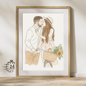 Gesichtsloses Aquarell Porträt, individuelle Paar Illustration vom Foto, minimalistische digitale Kunst, personalisierter Jubiläumsgeschenk Druck
