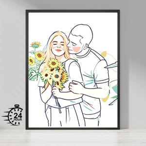 Ritratto personalizzato con linea artistica - Disegno con una linea - Ritratto digitale minimalista - Opera d'arte stampabile - Regalo per coppia, famiglia, amici