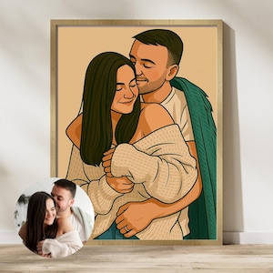 Ritratto di fidanzamento personalizzato - Stampa ritratto senza volto - Illustrazione digitale di coppia - Disegno minimalista senza volto - Regalo per coppia