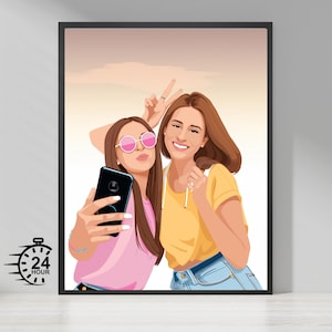 Ritratto personalizzato del migliore amico - Arte personalizzata senza volto e realistica - Regalo di amicizia digitale - Illustrazione minimalista - Ricordo stampabile