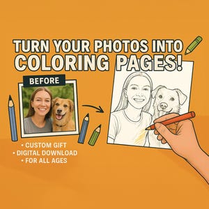 Pagine da colorare personalizzate con le tue foto: ritratti digitali stampabili per famiglie, coppie, bambini e animali domestici / regalo perfetto per la festa del papà