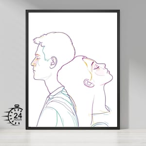 Ritratto minimalista su una linea - Disegno digitale personalizzato - Schizzo di contorno personalizzato - Regalo per coppie - Compleanno, anniversario, regalo di nozze
