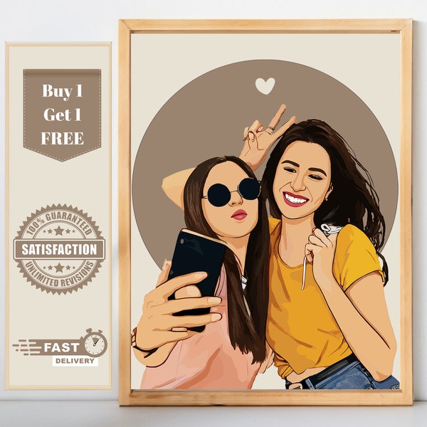 Custom Best Friend Portrait, Best Friend Gift, Faceless Portrait Print, Custom Portrait, Best Friend Birthday Gift, Friend illustration