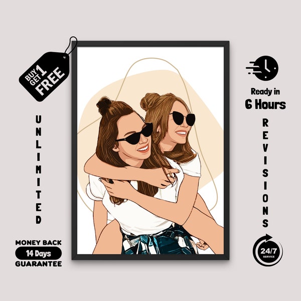 Custom Best Friend Portrait, Best Friend Gift, Faceless Portrait Print, Custom Portrait, Best Friend Birthday Gift, Friend illustration