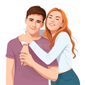 Faceless Portrait - Couple Digital Faceless Illustration - Faceless Portrait Print - Personalized Minimalist Art - Custom Digital Drawing