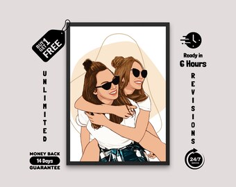 Custom Best Friend Portrait, Best Friend Gift, Faceless Portrait Print, Custom Portrait, Best Friend Birthday Gift, Friend illustration