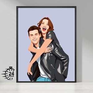 Ritratto di coppia senza volto personalizzato - Regalo di coppia personalizzato - Arte digitale per anniversario - Regalo di nozze minimalista - Arte stampabile romantica