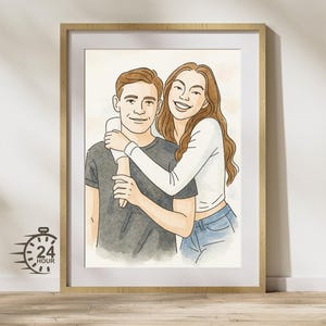 Benutzerdefinierte Aquarell Paar Porträt, Benutzerdefinierte Illustration vom Foto, personalisierte Digital Art Print, Geburtstagsgeschenk für Sie oder Ihn