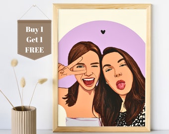 Personalisiertes Porträt der besten Freundin, Geschenk der besten Freundin, gesichtsloser Porträtdruck, individuelles Porträt, Geburtstagsgeschenk der besten Freundin, Illustration einer Freundin