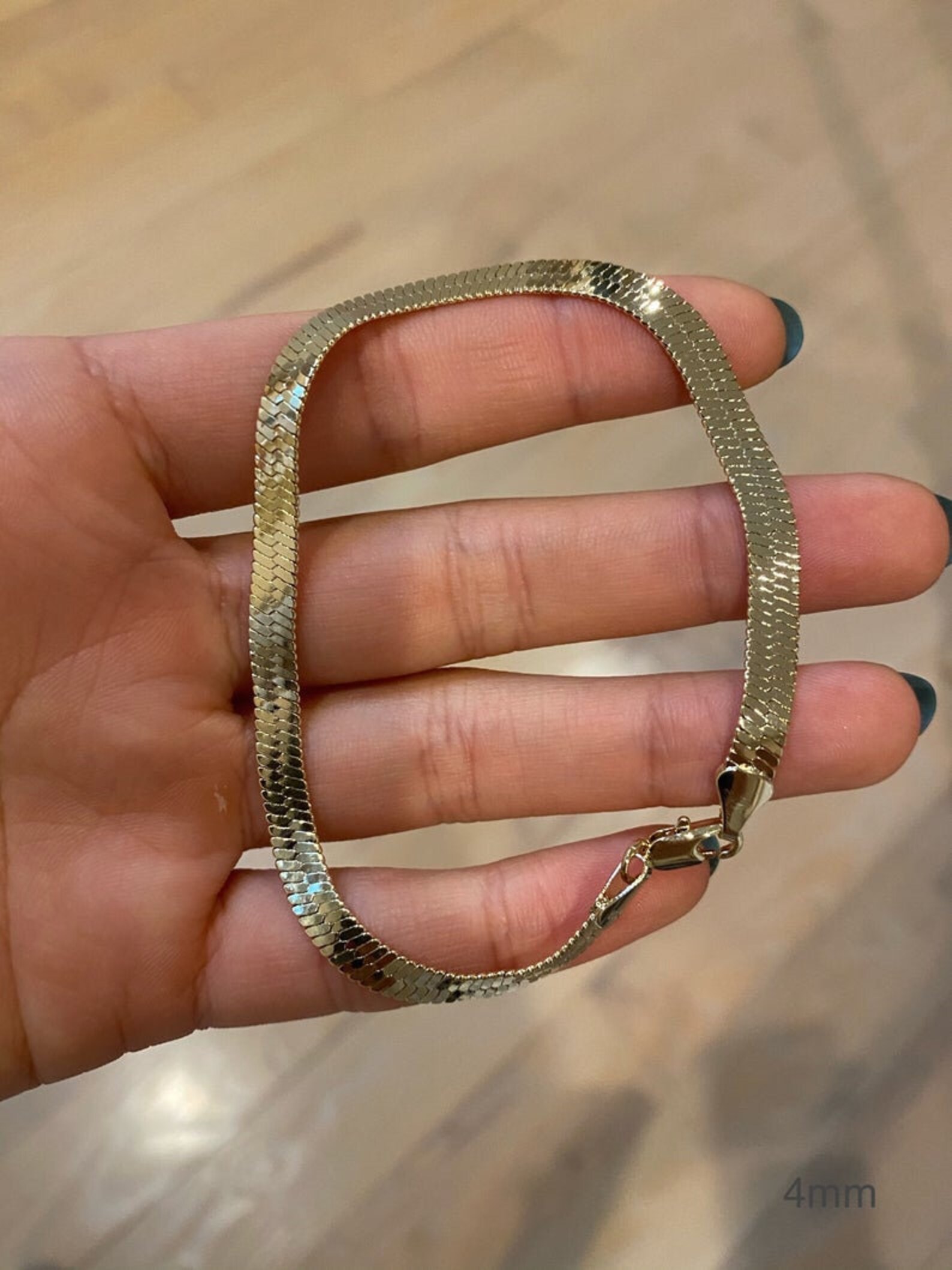 Herringbone Chain Bracelet 14K Gold Plated Etsy