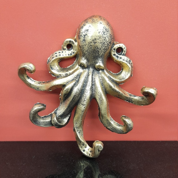 Octopus Cast Iron Wall Hook Antiqued Gold Effect Kraken Key Hook