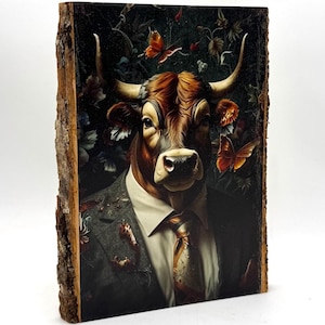 Bull Painting, Vintage Farm Painting, Cows Cattle In Meadow, Farm Animal, Country Landscape Bull Head Wall Art Bull Canvas Wall Art