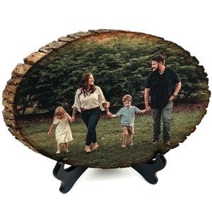 Natural Wood Hanging Photo Personalized Wooden Family Portrait Custom Printed Wood Picture Anniversary, Wedding, & Gift for Loved Ones