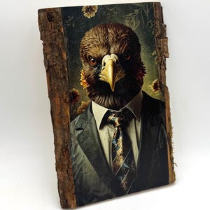 Crow Art Painting Vintage Portrait Wall Art Animal Print Antique Home Decor Wood Wall Art Print on Wood Handmade Photo Transfer Raven