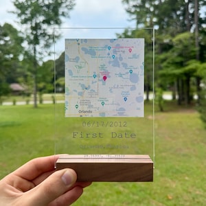 Plaque acrylique personnalisée carte premier rendez-vous plaque premier rendez-vous cadeau d'anniversaire de femme, cadeau petite amie, carte où nous nous sommes rencontrés cadeaux pour couple art