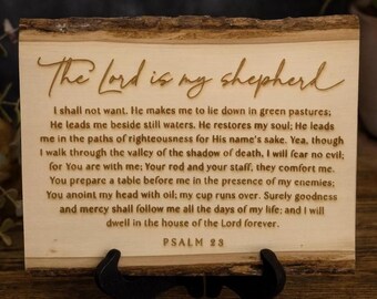 Salmo 23: El Señor es mi pastor, letrero de madera grabado con versículo bíblico, arte de pared, regalo de las Escrituras cristianas, decoración rústica religiosa para el hogar.