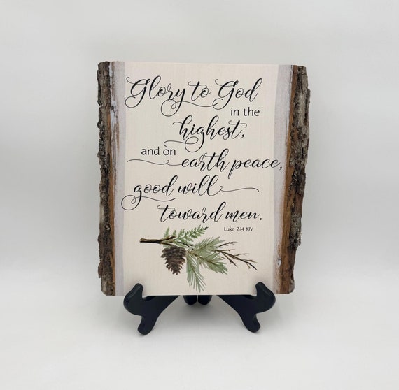 Glory To God In The Highest Luke 2:14 KJV Printed on Wood Wall Decor Christmas Gift Bible Verse Wall Art Christmas Scripture Wall Decor