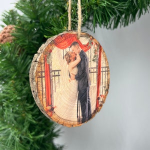 Personalized Photo Wood Slice Ornament Wedding Ornaments Personalized Christmas Ornament Rustic Decor Couple Photo Gift on Wood Picture