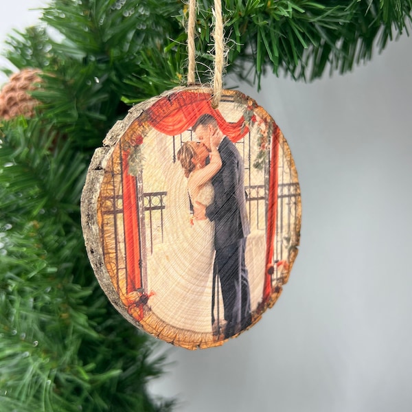 Personalized Photo Wood Slice Ornament Wedding Ornaments Personalized Valentine Ornament Rustic Decor Couple Photo Gift on Wood Picture