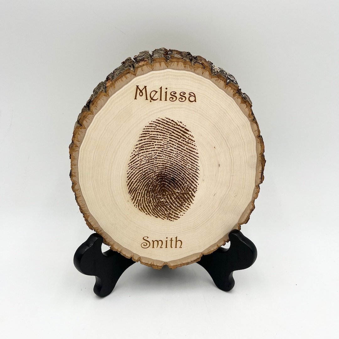 Wood Fingerprint Engraving Plaque Custom Fingerprint on Wood Engraved