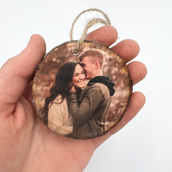 Wood Photo Transfer Ornament Picture on Wood Keepsake Gift for Parents Photo Ornament Mothers Day Gift Decor Wood Picture Valentine Ornament