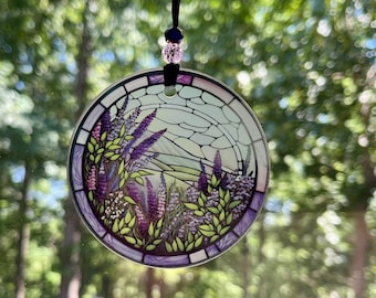 Lavender Flower Glass Ornament, Flower Sun Catcher, Lavender Gift, Ornament Exchange, Window Decor, Faux Stained Glass