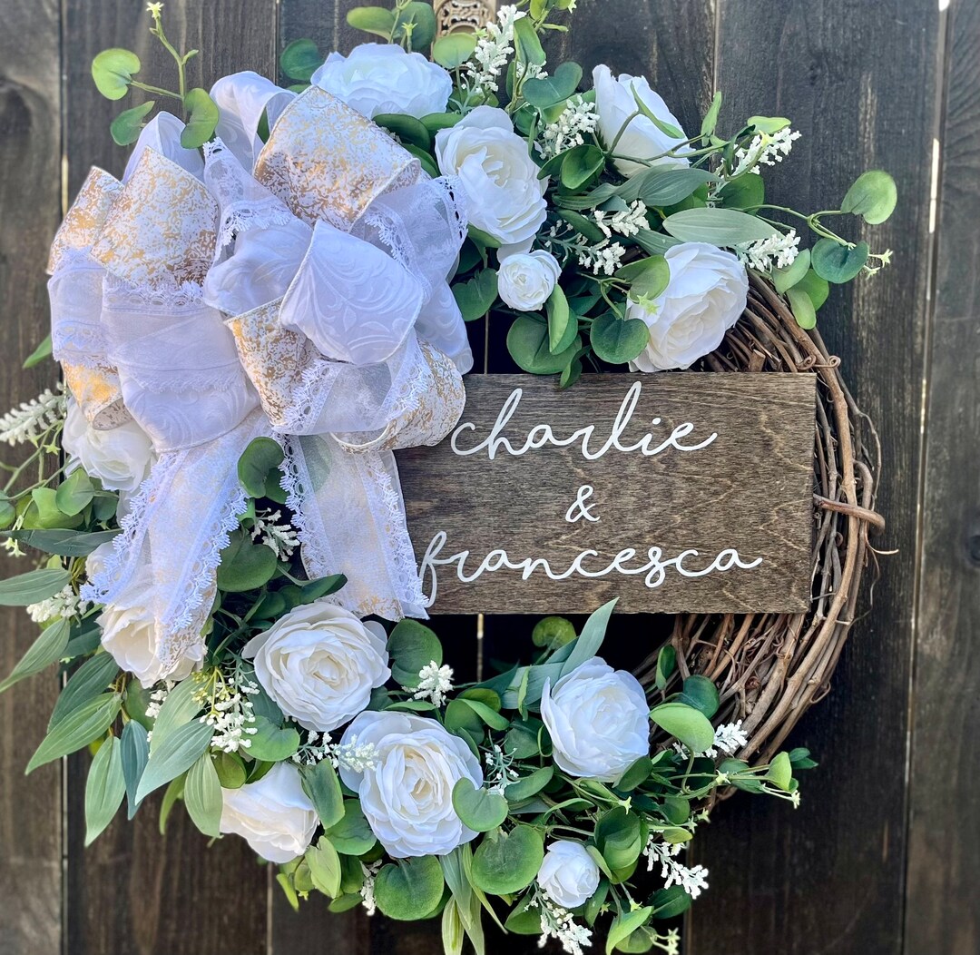 White Wedding Wreath for Front Door Bridal Shower Wedding Etsy