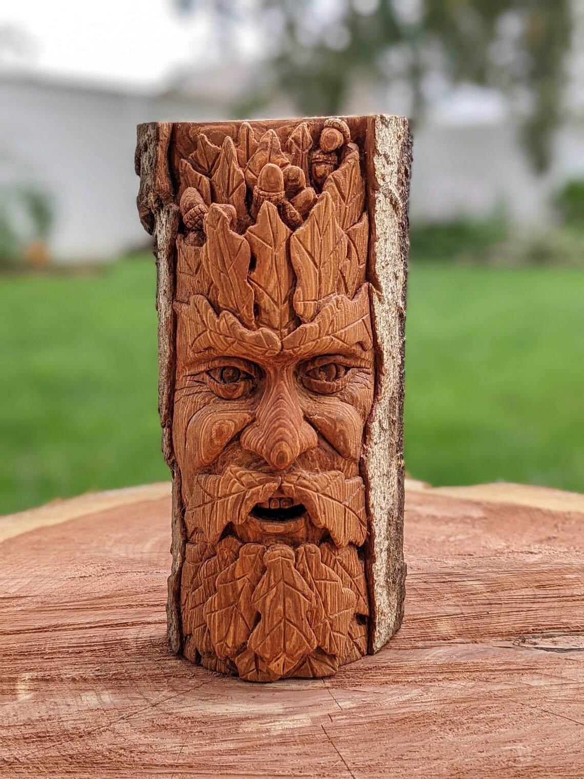 Green Man Cottonwood Wood Carving oak Leaves | Etsy