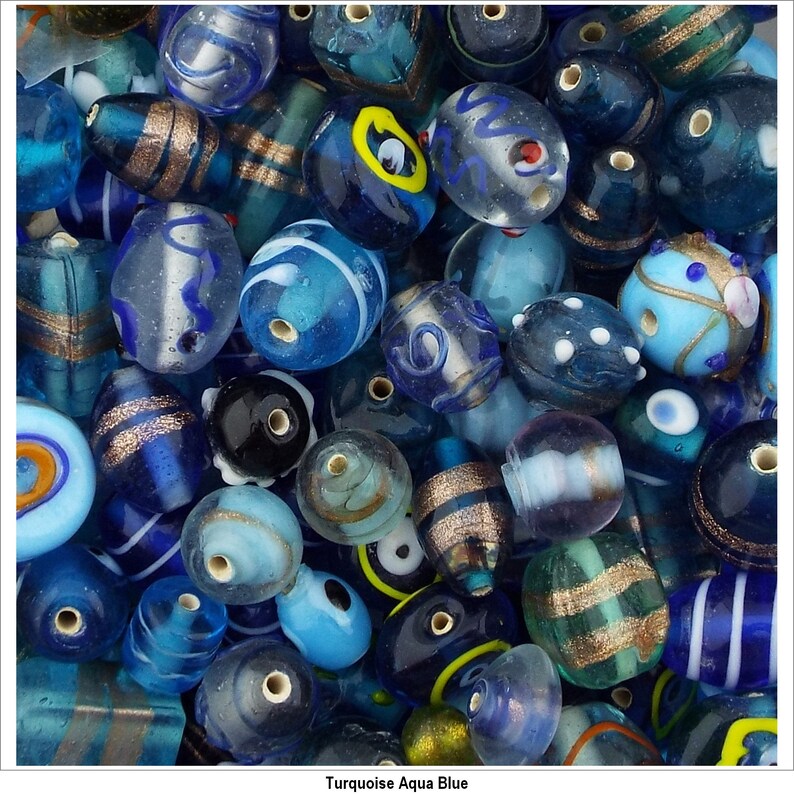 10 COLOUR Decorated Glass Mixed Handmade Indian Jewellery Making 50g 100g 753 image 9
