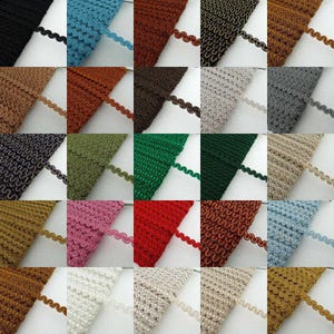 May include: A collection of 24 different colours of 1.25 cm wide, single-fold, decorative, scalloped trim. The trim is made of a soft, flexible material and is perfect for adding a touch of elegance to any project.