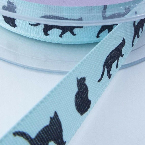 Taffeta Ribbon: Meow Kitten - 15mm (per metre) Taffeta Ribbon: Meow Kitten - 15mm (per metre)