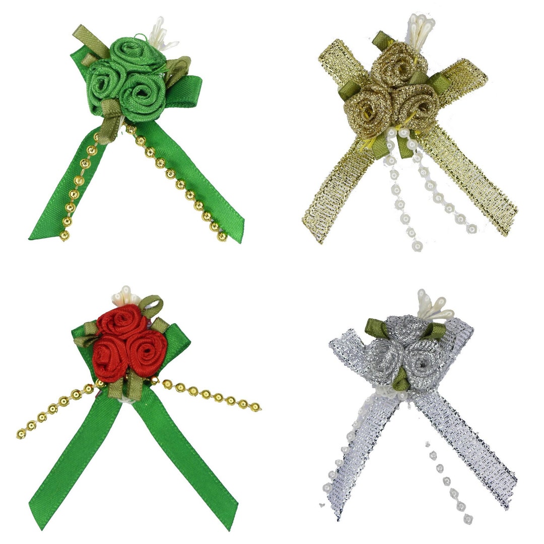 Sew on Ribbon Roses Flower Motif Christmas Wedding BUY 2 4 8 Bunches 4 ...