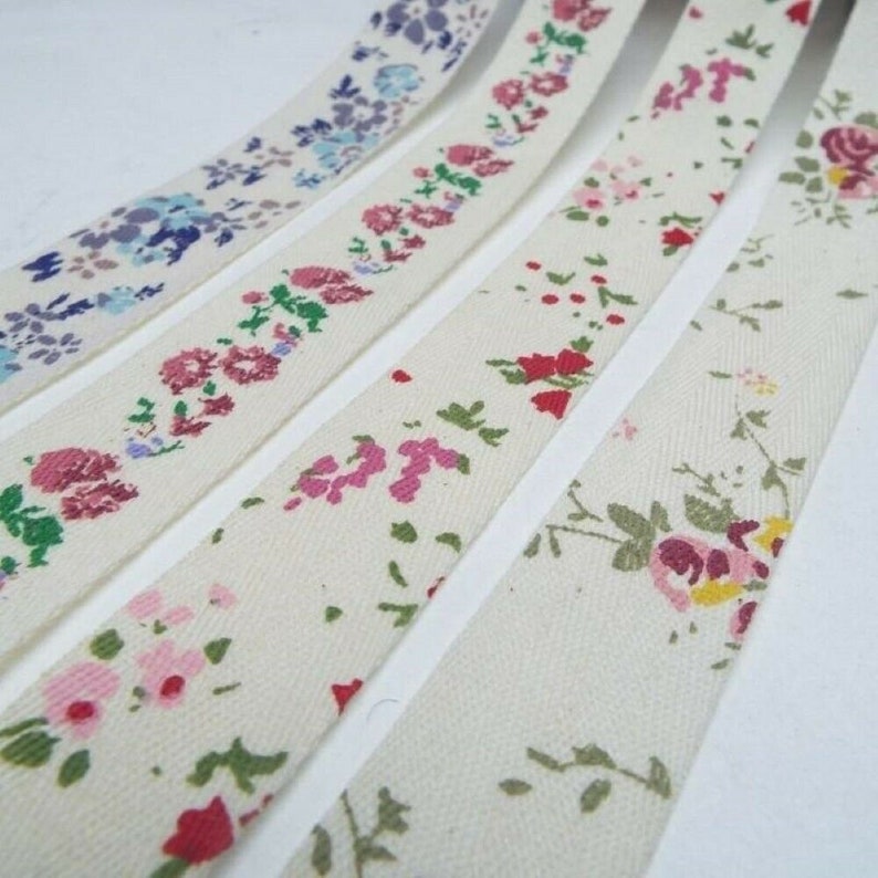 25mm Natural Cotton Twill Herringbone Floral Ribbon Flower Tape BUY 1 2 4m+ 761 image 6