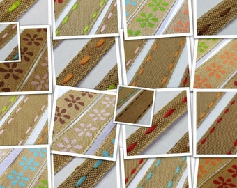 Vintage Printed Sewn Lines Rustic Look Hessian Jute Linen Ribbon BUY 1 2 4m+ 458