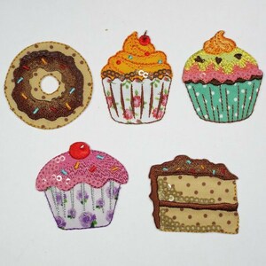 5 DESIGN Iron Or Sew On Motif Fairy Cake Muffin Slice Doughnut Bakers Patch 099