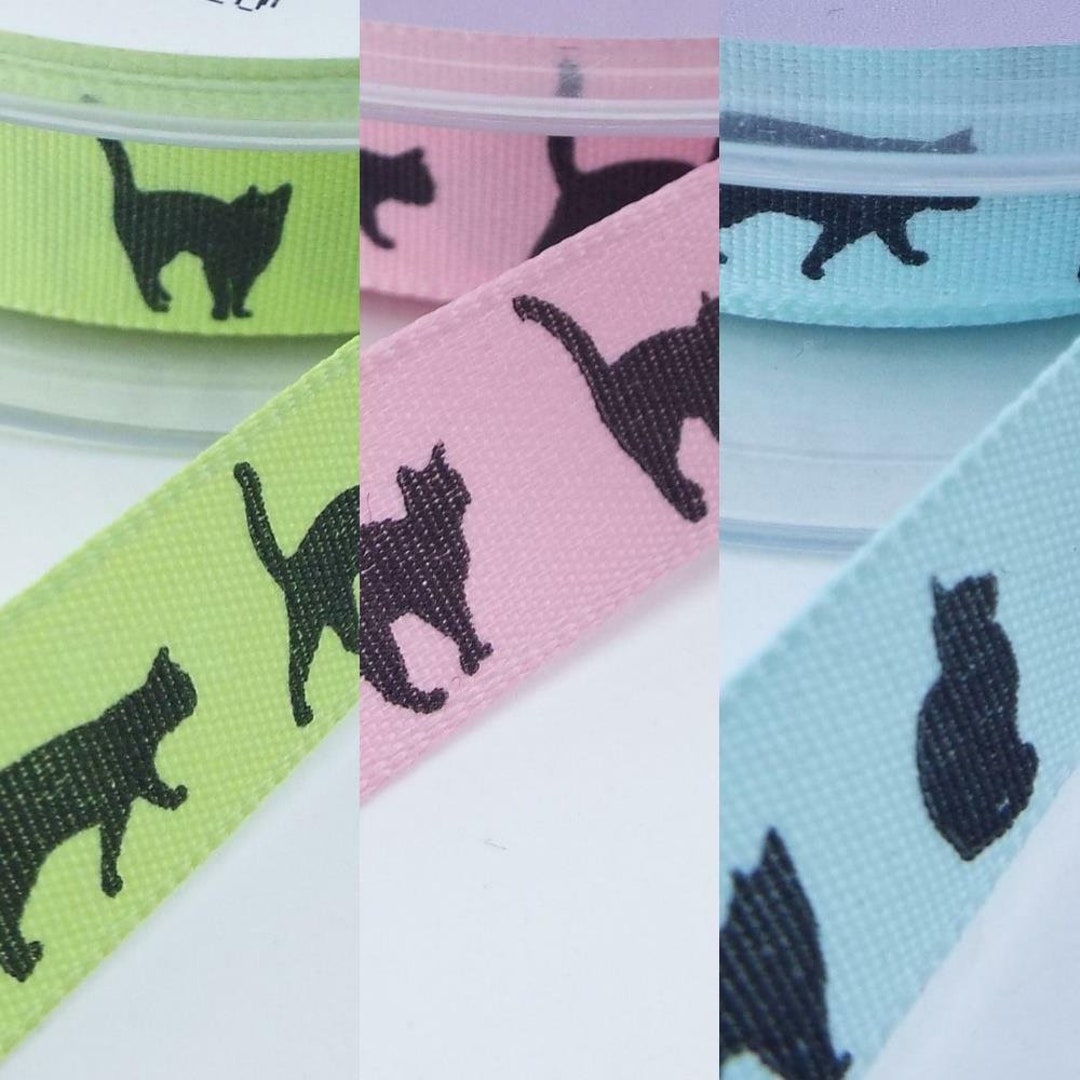 Taffeta Ribbon: Meow Kitten - 15mm (per metre) Taffeta Ribbon: Meow Kitten - 15mm (per metre)