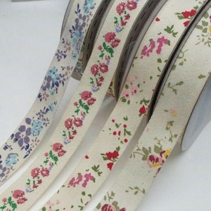 25mm Natural Cotton Twill Herringbone Floral Ribbon Flower Tape BUY 1 2 4m+ 761 image 1