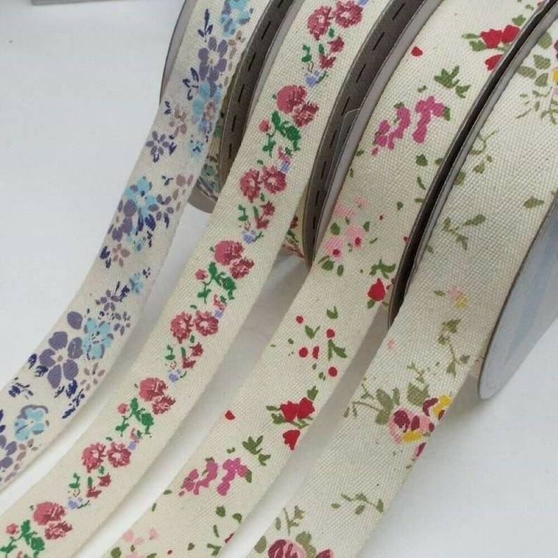 25mm Natural Cotton Twill Herringbone Floral Ribbon Flower Tape BUY 1 2 4m+ 761 image 1
