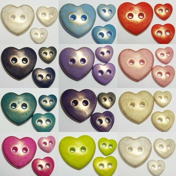 11 COLOUR 10mm 12mm 20mm Gold Shimmer Heart Patina Sparkle BUY 2 4 8 Buttons 104