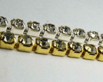 3mm Diamante Glass Close Rhinestone Crystal Chain Silver Gold Bling Sparkle 907