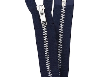 Navy Blue Metal Silver Zips 10-30 Inch 25-76cm Open Ended Coat BUY 1 Or 2 813D