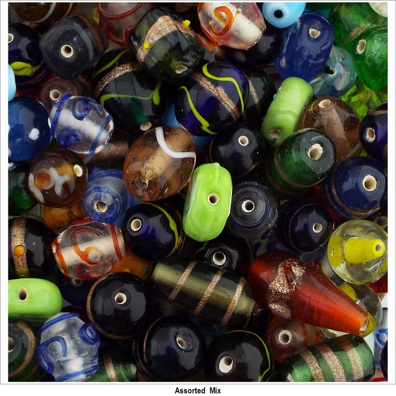10 COLOUR Decorated Glass Mixed Handmade Indian Jewellery Making 50g 100g 753 image 2