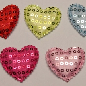 2 Sequin Heart Patches Iron on Patch Gold and Red Love Heart Applique 