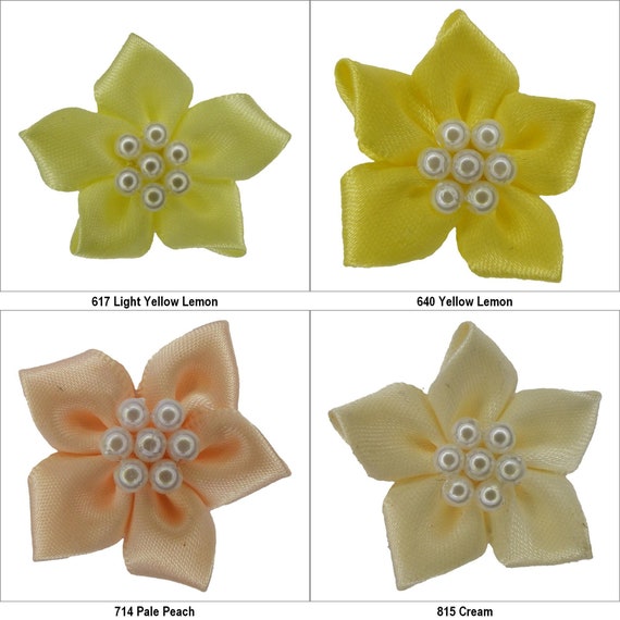 Ribbon Poinsettia Flowers with metallic beads - 40mm Ribbon Poinsettia Flowers with metallic beads - 40mm