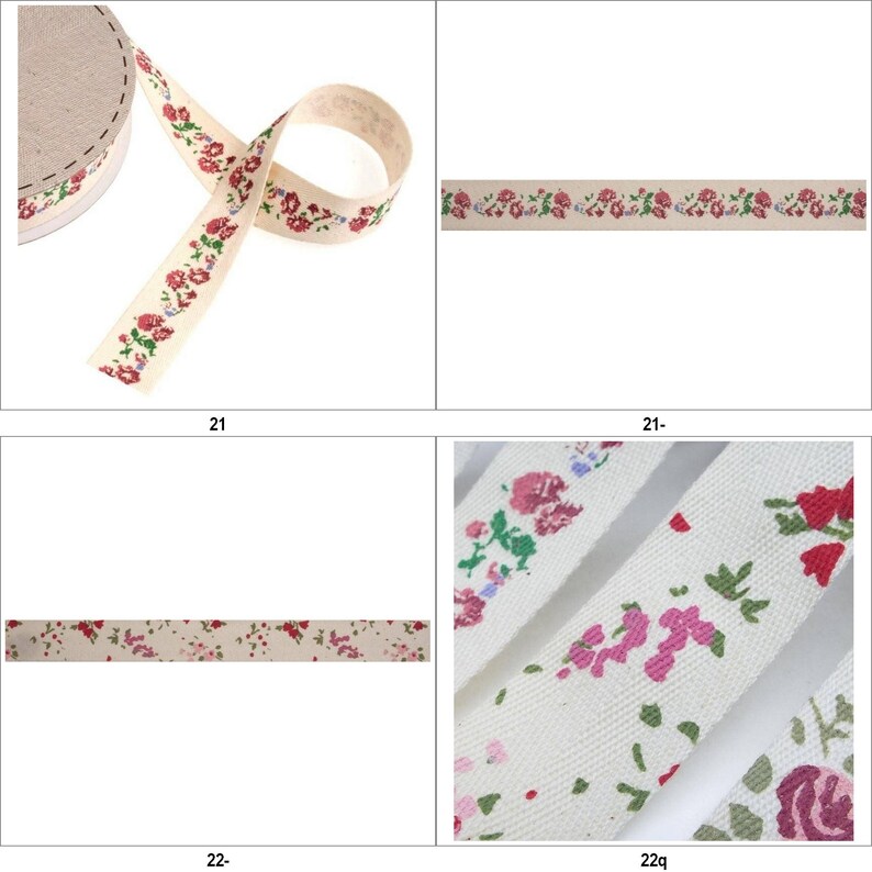 25mm Natural Cotton Twill Herringbone Floral Ribbon Flower Tape BUY 1 2 4m+ 761 image 3