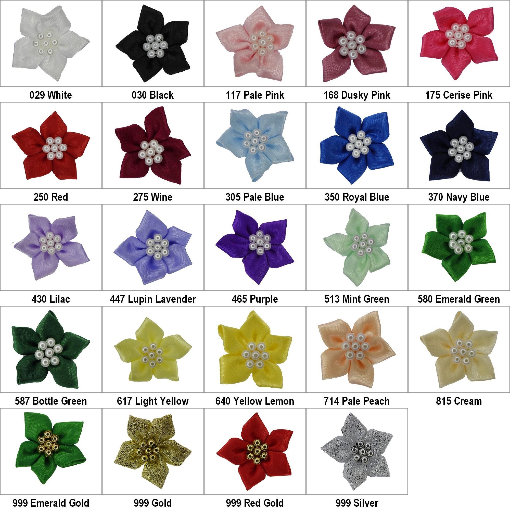 Ribbon Poinsettia Flowers with metallic beads - 40mm Ribbon Poinsettia Flowers with metallic beads - 40mm