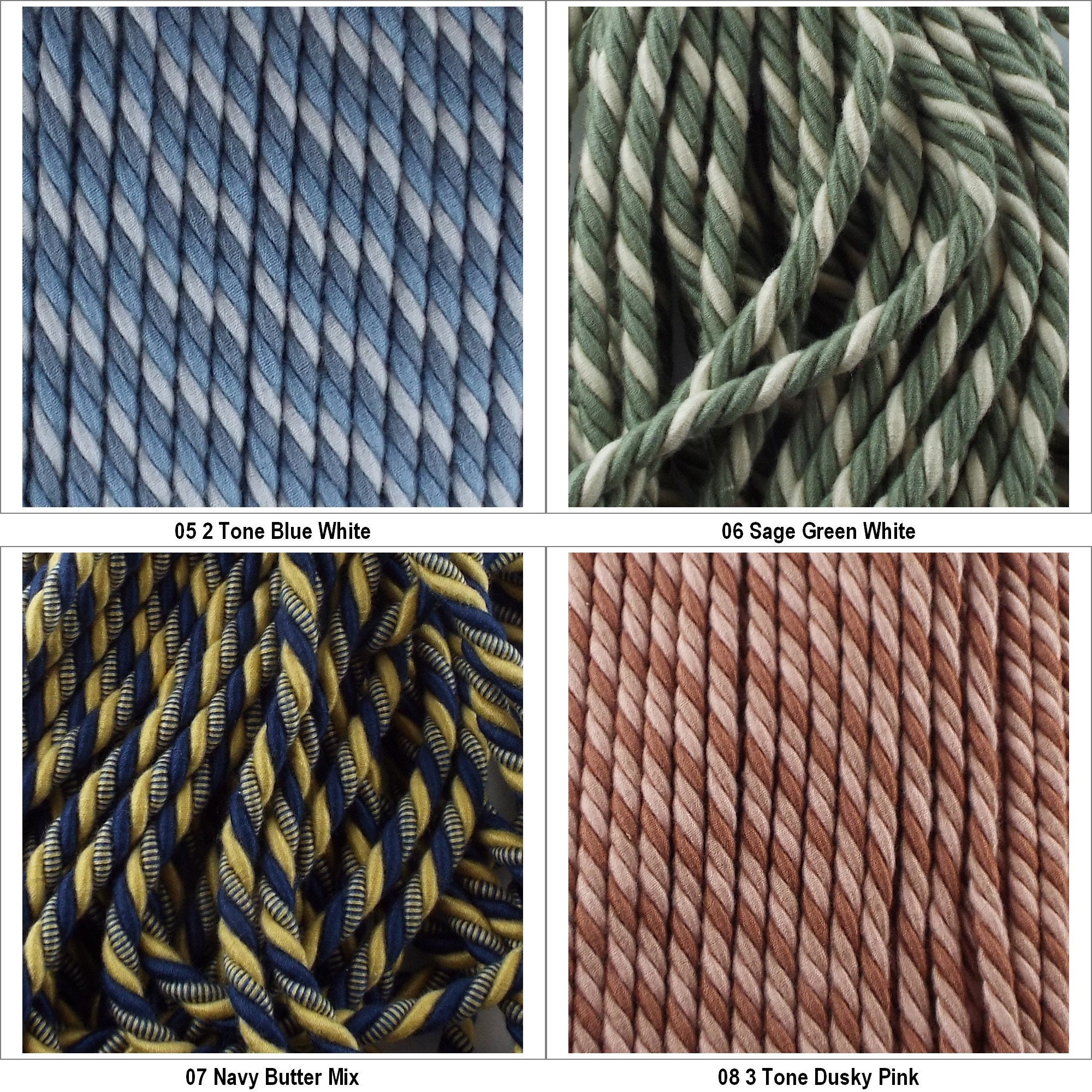 36 COLOUR 8mm Cord Costume Rope Handle Barley Twist Upholstery BUY 1 2 ...