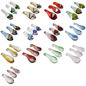 May include: Assortment of 24 glass teardrop-shaped pendants with various colors and patterns. The pendants have a silver metallic finish and are perfect for jewelry making or crafting.