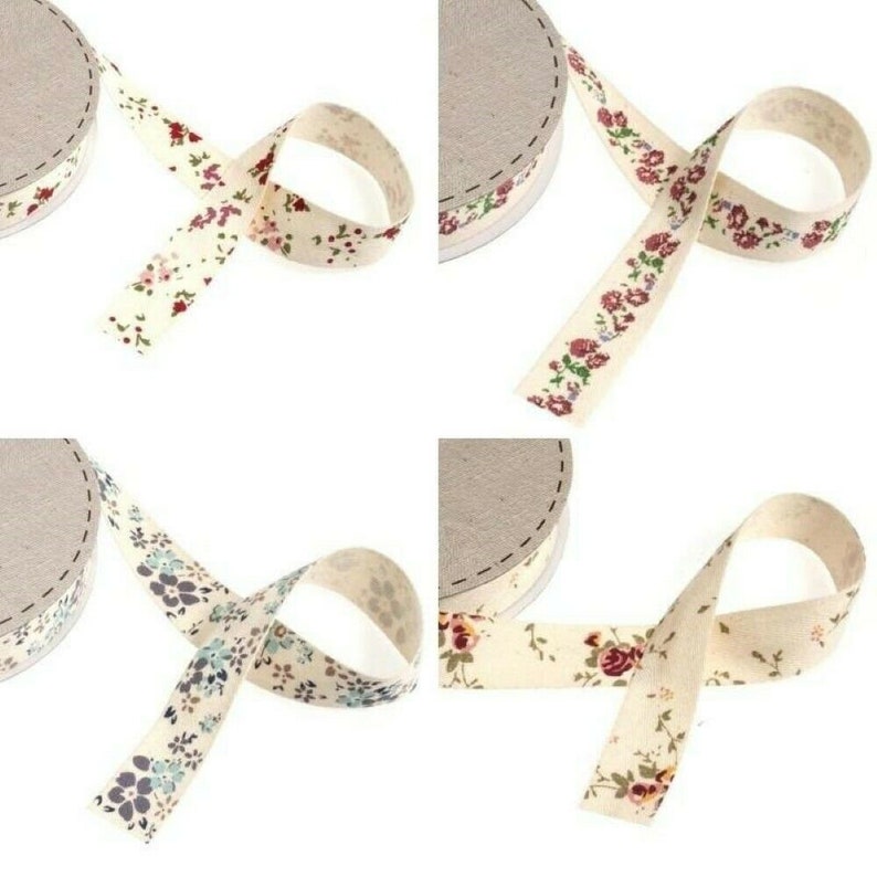 25mm Natural Cotton Twill Herringbone Floral Ribbon Flower Tape BUY 1 2 4m+ 761 image 5