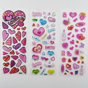 3D Colourful Glitter Heart Sticker Sheet Puffy Heart Stickers Squishy Heart  Planner Stickers Bubble Heart Stickers Sticker Sheet 